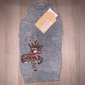 New XS Holiday Reindeer Pet Sweater Gray Sequin Dog Cat Christmas